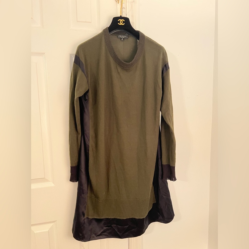 Rag & Bone Army Green & Black Wool & Silk Sweater Dress Long Sleeve size Small